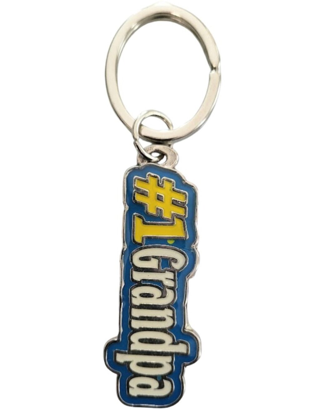 NW0T Blue White & Yellow Galaxy Keychain Silver Metal - # 1 GRANDPA